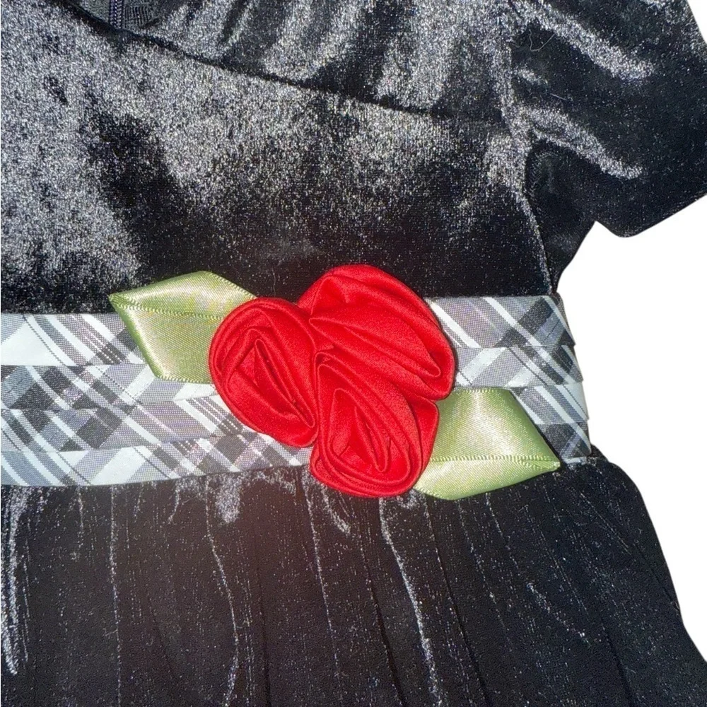 Bonnie Baby Black Velvet Holiday Dress – Size 18M Plaid Sash & Rose